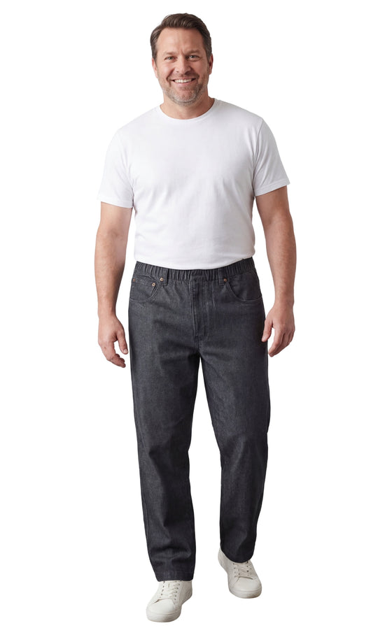 Men’s Lightweight Casual Elastic Waist Pull-On Jeans – Denim &amp; Twill Pants with Easy Fit