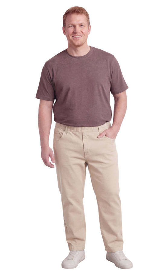 Men’s Lightweight Casual Elastic Waist Pull-On Jeans – Denim &amp; Twill Pants with Easy Fit