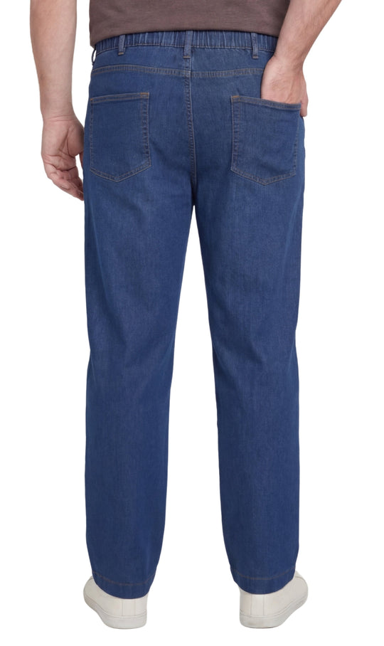 Men’s Lightweight Casual Elastic Waist Pull-On Jeans – Denim &amp; Twill Pants with Easy Fit
