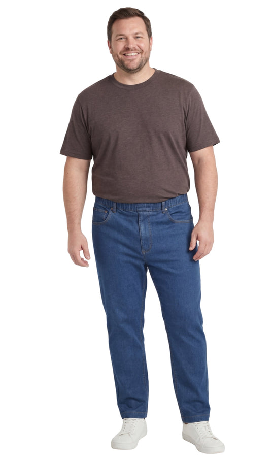 Men’s Lightweight Casual Elastic Waist Pull-On Jeans – Denim &amp; Twill Pants with Easy Fit