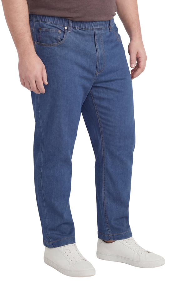 Men’s Lightweight Casual Elastic Waist Pull-On Jeans – Denim &amp; Twill Pants with Easy Fit