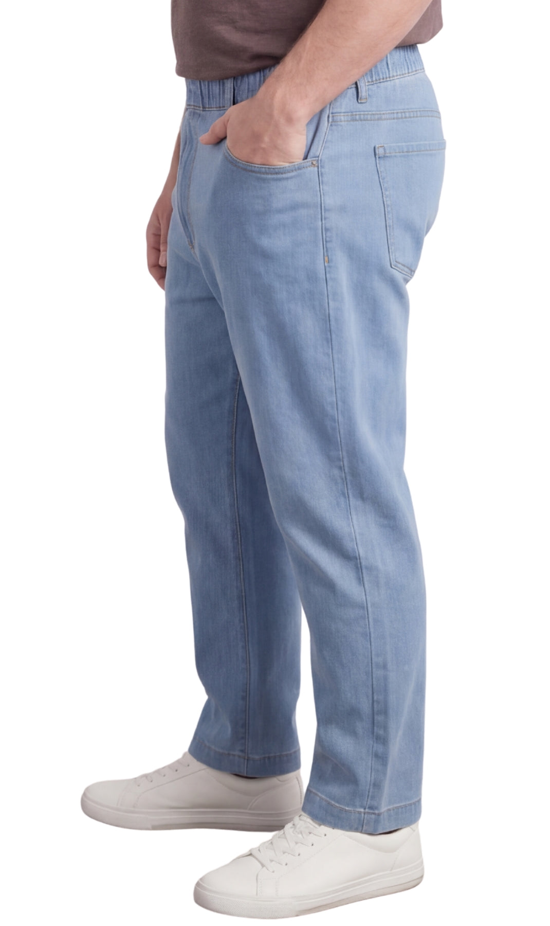 Men’s Lightweight Casual Elastic Waist Pull-On Jeans – Denim &amp; Twill Pants with Easy Fit
