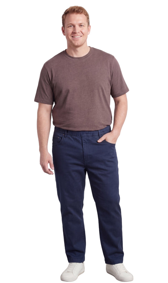 Men’s Lightweight Casual Elastic Waist Pull-On Jeans – Denim &amp; Twill Pants with Easy Fit