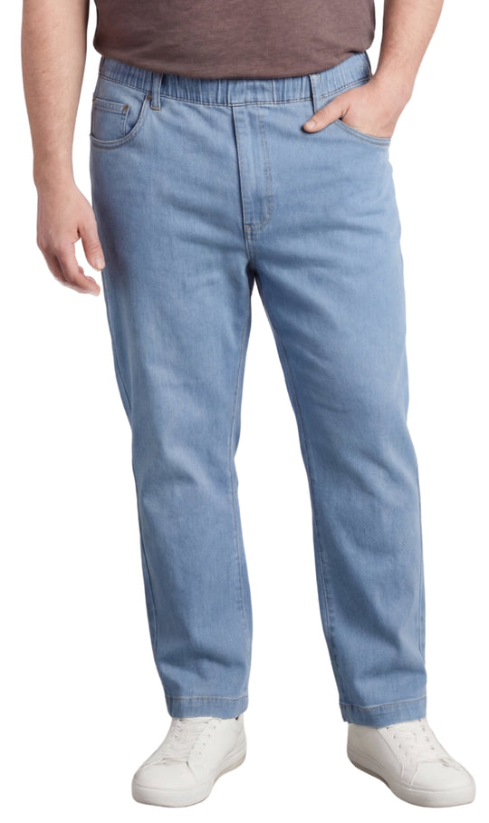 Men’s Lightweight Casual Elastic Waist Pull-On Jeans – Denim &amp; Twill Pants with Easy Fit