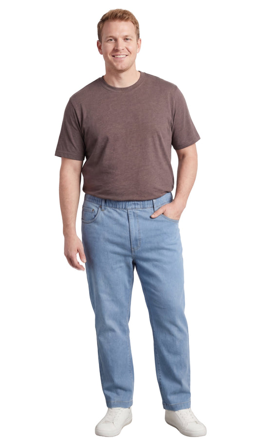 Men’s Lightweight Casual Elastic Waist Pull-On Jeans – Denim &amp; Twill Pants with Easy Fit