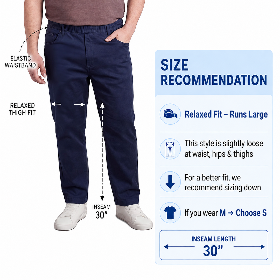 Men’s Lightweight Casual Elastic Waist Pull-On Jeans – Denim &amp; Twill Pants with Easy Fit