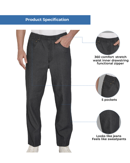 Men’s Lightweight Casual Elastic Waist Pull-On Jeans – Denim &amp; Twill Pants with Easy Fit